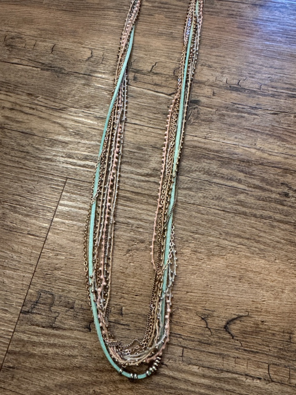 Multi-Strand Mint and Rose Gold Layered Necklace for Women